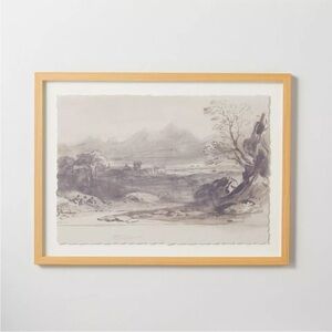 18"x24" River Landscape Sketch Framed Wall Art Black/White - Hearth & Hand